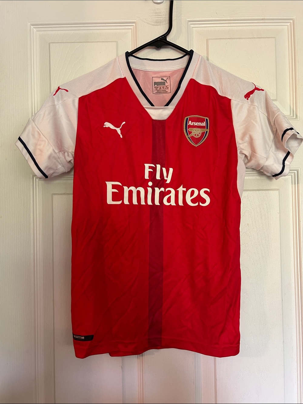 Puma Kids Red & White Arsenal Fly Emirates Soccer Jersey